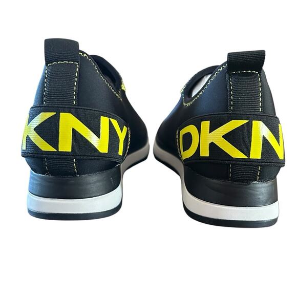DKNY Jolie-Slip On Sneakers Neoprene Black Neon Yellow Logo NEW 6 - Picture 4 of 12